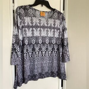 RUBY RD. Petite Medium blouse embellished print soft scoop neck